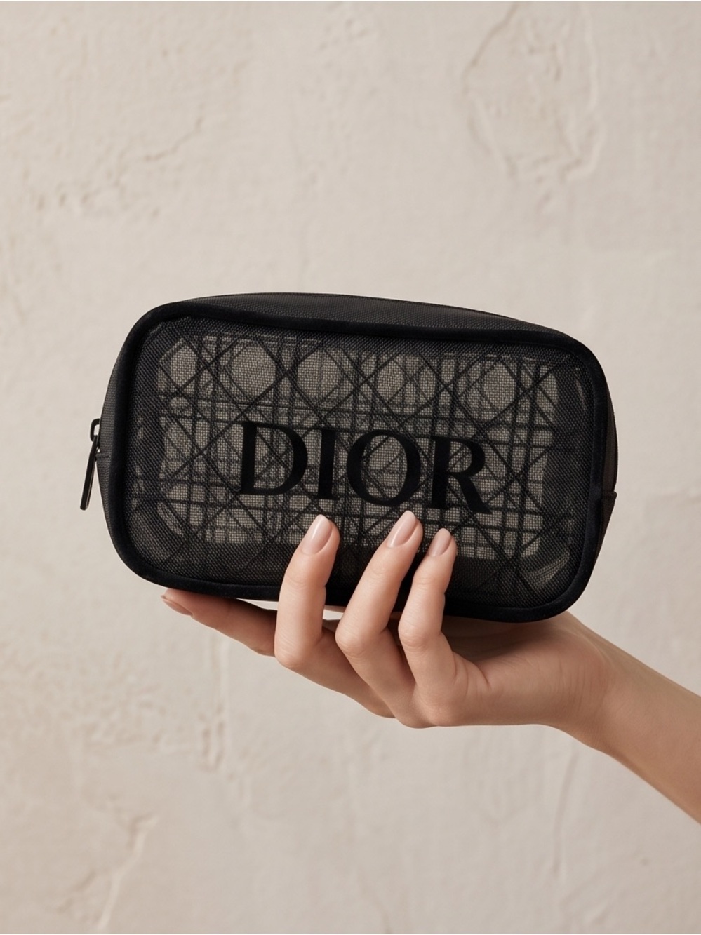 Dior Black Mesh Logo Pouch with Dior Cannage Pattern